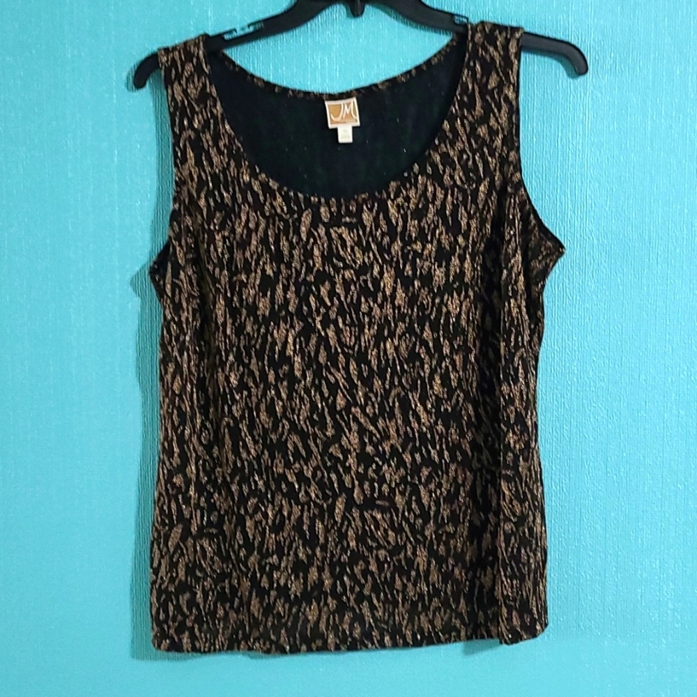 JM Collection Woman, 1X, sheer black tank with gold design